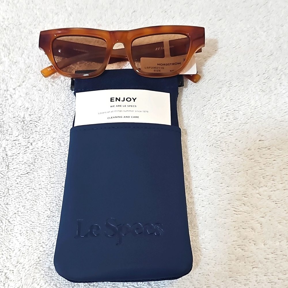 NWT Le Specs Hankering 50mm Retangular Sunglasses Tort/Light Brown Mono One Size